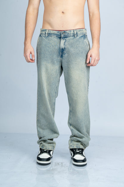 JEAN BAGGY WASHED GREY EMBROIDERY